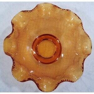 Vintage Colony Glass amber ruffled-edge waffle dessert bowl in dark amber